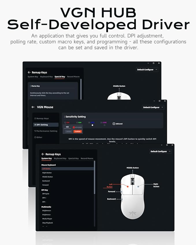 VGN Dragonfly F1 Pro Wireless Gaming Mouse - 49g Ultra-Lightweight, 26K DPI Optical Sensor, 6 Programmable Buttons, 65Hrs Battery, Esports Grade - Classic White