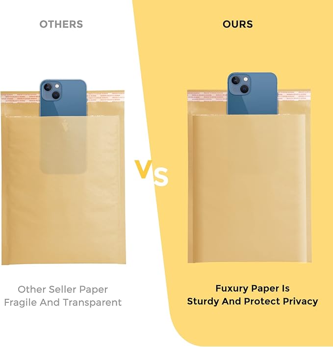 Fuxury Kraft Bubble Mailer 6x10 Inch 50 Pack，Strong Adhesion Padded Envelopes,Self Seal Bubble Envelopes, Waterproof Cushioned Bubble Mailers Packaging for Small Business，Bulk #0 Mailers Brown