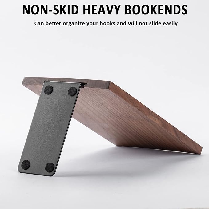 Muso Wood Handmade Walnut Book Ends, Non-Skid Bookends for Shelves, Large Sturdy Book Ends for Heavy Books, Decorative Book Shelf (3 Pairs)