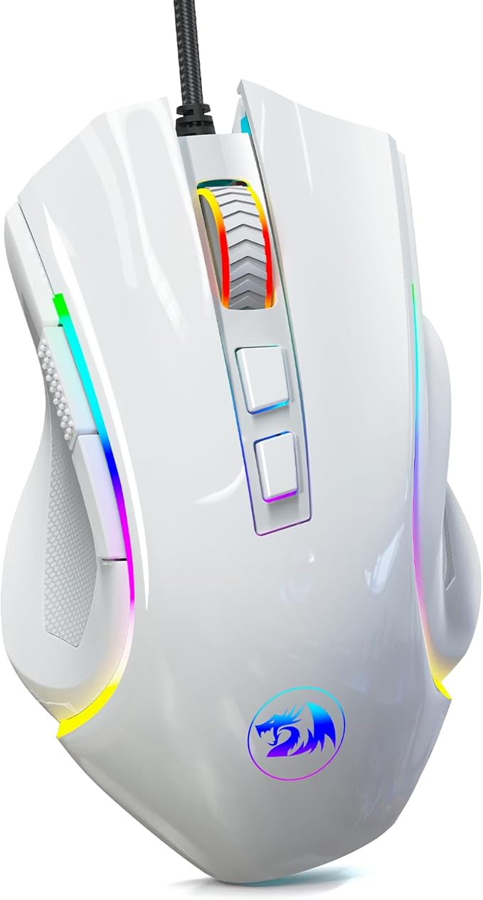 Redragon M602 Gaming Mouse, Ergonomic RGB Gaming Mouse Wired with 7200 Adjustable DPI, 9 Programmable Buttons, Professional Software for Gamer Office [White]