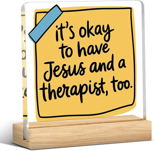 Therapy Office Decor, Mental Health Office Desk Decor, Therapist Gifts for Women, Gifts for Women Psychologist Therapist, Halloween Christmas Gift Humor Christian Acrylic Sign with Wooden Stand