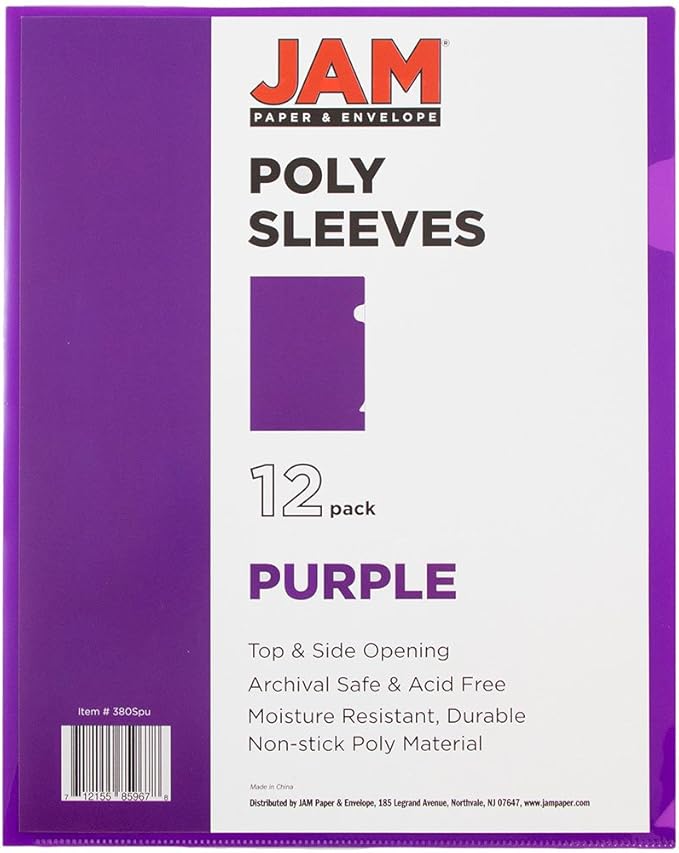 JAM PAPER Plastic Sleeves - Letter Size - 9 x 11 1/2 - Purple Project Pockets - 120 Bulk Page Protectors/Pack