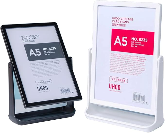 ABS Plastic Sign Holder, Menu Displays T Shape Sign Stand, Rotating Display Stand for Ads, Menu, Photos, Business Card (White A4 210×297mm/8.27×11.69 inches)