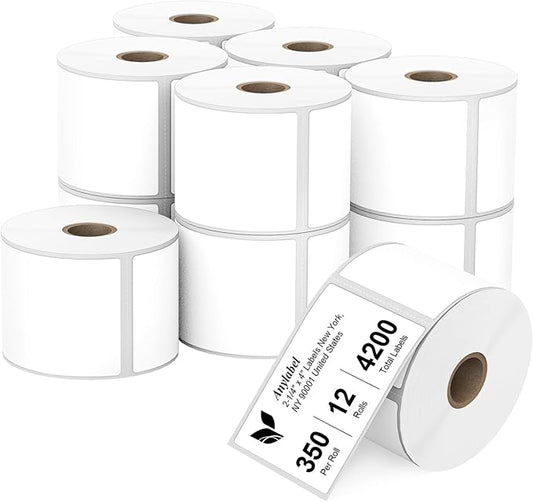 Compatible 2-1/4" x 4" Direct Thermal Labels Replacement for Barcodes Postage Address Shipping Compatible with Rollo & Zebra Desktop Printers Adhesive & Perforated (12 Rolls, 350 Labels/Roll)