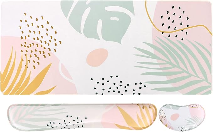 iCasso Desk Pad Mat, Big Ergonomic Mouse Pad,+ Keyboard Pad+Wrist Rest, Easy Typing Pain Relief, 3Pcs (35.4×15.7 in) Keyboard Mat Desk Mat for Keyboard and Mouse (Morlandi)