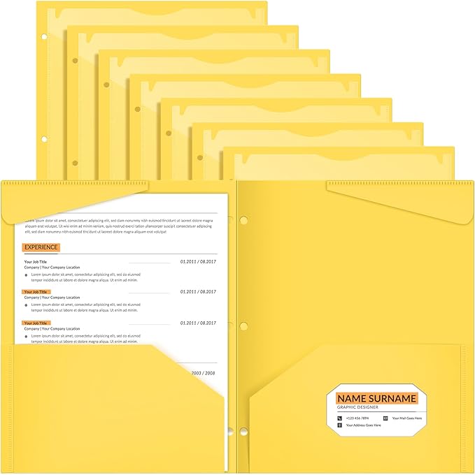 Henoyso 36 Pcs 2 Pocket Plastic Folders with Clear Front Pocket 3 Hole Punched File Folder Letter Size Take Home Documents Holder for Paper Holder Office Business Back to School Supply (Yellow)