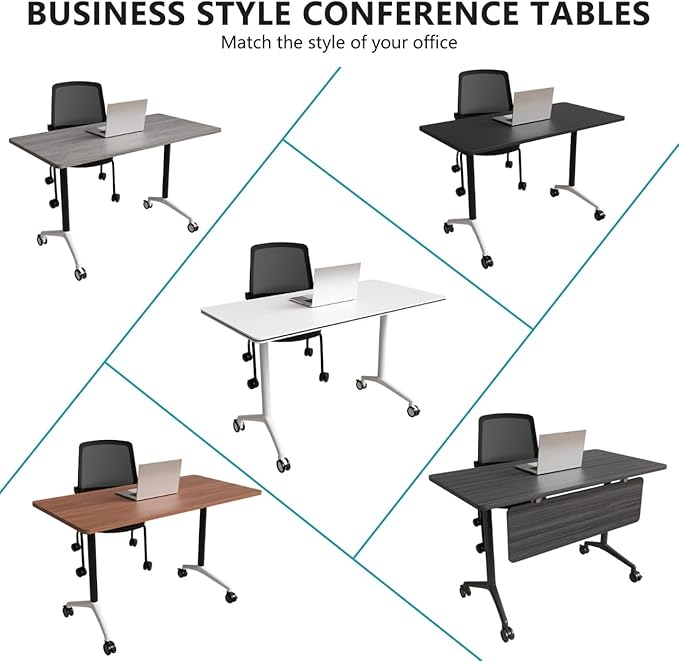 Conference Room Table, Folding Conference Tables,Thicken Grey Tabletop,Flip Top Wooden Seminar Meeting Room Table for Conference Room Offices (10, Black+White, 55.1”)