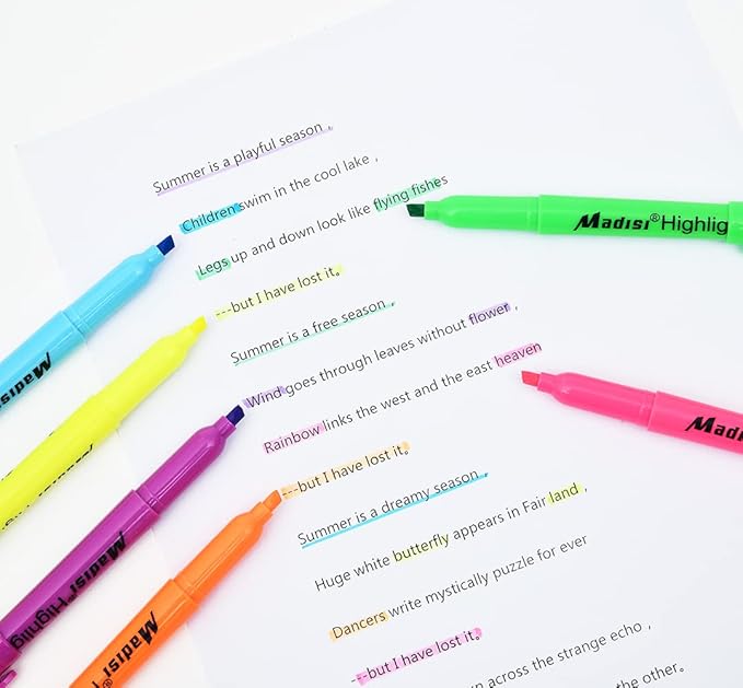 Madisi Highlighters, Chisel Tip, Assorted Colors, Bulk Pack, 84-Count