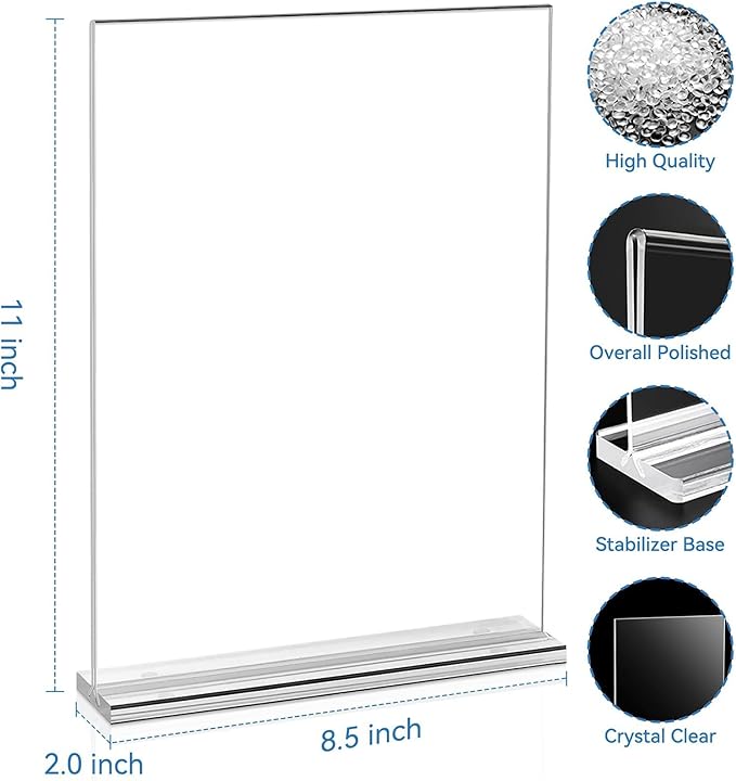 EHWINE 6 Pack Acrylic Sign Holders - 8.5 x 11, Double-Sided Stand Up Table Top Sign Holders, Clear Acrylic Picture Frame Menu Flyer Paper Display Stand for Office Business Store Wedding Party