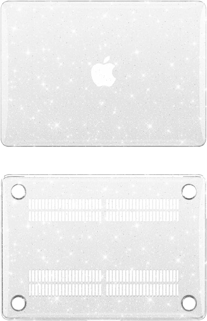 KEROM Clear Glitter Case for MacBook Air 15 inch M4 2025 2024 2023 M3 M2 A3241 A3114 A2941, Shiny Bling Sparkle Plastic Hard Shell & Keyboard Cover for MacBook Air 15 inch, Glitter Clear