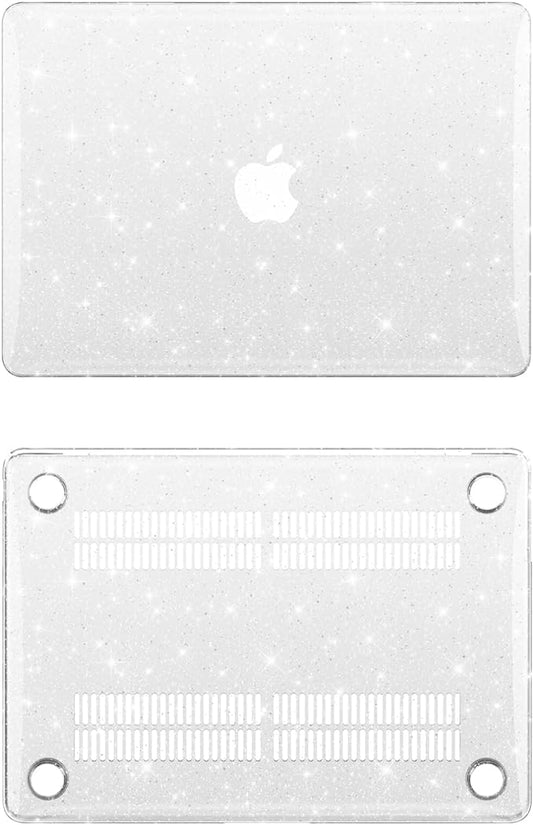 KEROM Clear Glitter Case for MacBook Air 15 inch M4 2025 2024 2023 M3 M2 A3241 A3114 A2941, Shiny Bling Sparkle Plastic Hard Shell & Keyboard Cover for MacBook Air 15 inch, Glitter Clear