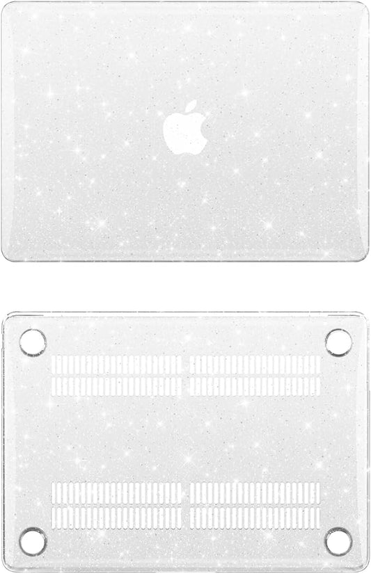 KEROM Clear Glitter Case for MacBook Air 13 inch 2025-2022 M4 M3 M2 A3240 A3113 A2681, Clear Glitter MacBook Air 13.6 Case, Bling Sparkle Plastic Hard Shell & Keyboard Cover for Mac Air 13.6 inch