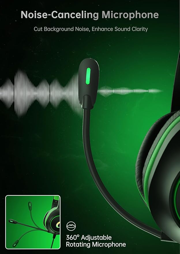 CM7002 Gaming Headset for PS5, PS4, PC, Mac, Switch, Xbox Series, Surround Sound RGB Gaming Headphones with Noise Canceling Microphone, 50MM Dynamic Drivers, 3.5MM Audio Jack, Black Green