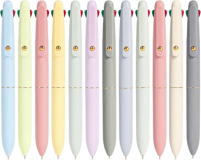 Ddaowanx 4-in-1 Multicolor Ballpoint Pens 0.5mm Fine Point Smooth Writing,nurse accessories for work,gifts for teen girls and Planner, 12-Count (Morandi+Macaroon)