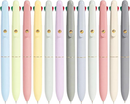 Ddaowanx 4-in-1 Multicolor Ballpoint Pens 0.5mm Fine Point Smooth Writing,nurse accessories for work,gifts for teen girls and Planner, 12-Count (Morandi+Macaroon)