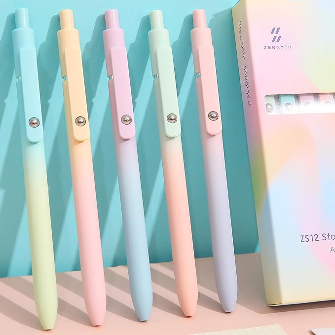 5pcs Gel Pens, Retractable Quick Dry Black Ink Pens Fine Point 0.7mm Premium Cute Rolling Ball Smooth Writing Pastel Aesthetic Pens Comfort Grip for School Office Supplies