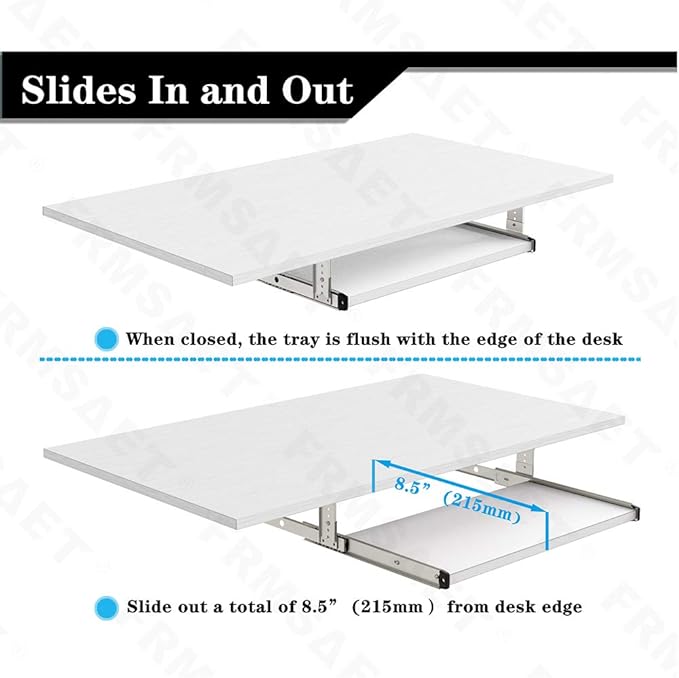 FRMSAET Furniture Accessories Office Product Suits Hardware 20/24/30 inches Keyboard Drawer Tray Wood Holder Under Desk Adjustable Height Platform. (20 inches, White)