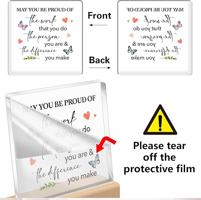 May You Be Proud Of The Work Sign, Motivational Acrylic Plaque for Women,Inspirational Office Desk Decor,Retirement Gift for Women Coworker Friend A359