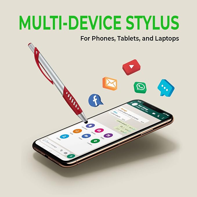 Personalized Pens With Custom Logo or Text-300 Pack Bulk-for Businesses, Parties, and Events, 2 in 1 Ballpoint Pen & Capacitive Stylus for Touchscreen Devices, Click Action, Black Ink, Dark Green