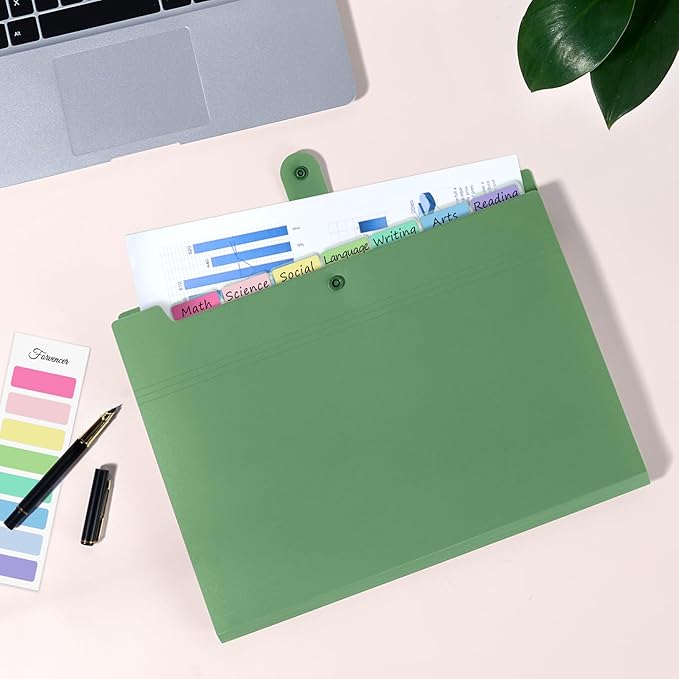 Forvencer Expanding File Folder with 8 Pocket, Letter Size Accordion File Organizer, Portable Folders for Documents, Cute Paper Organizer, Filling Products for School Office Supplies, Dark Green