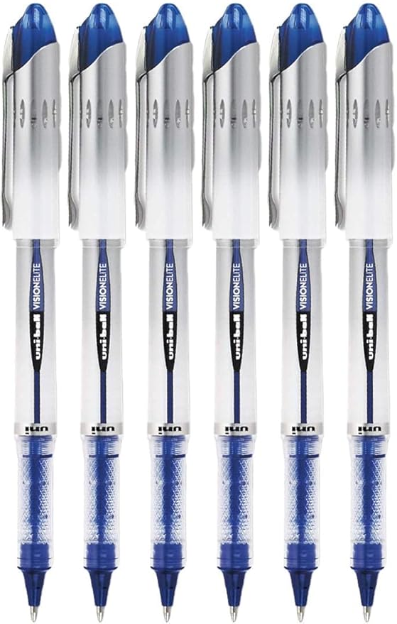 Vision Elite Rollerball Pens, Bold Point (0.8mm), Blue Ink, 6 count, Bundle with Plastic Reusable Pouch