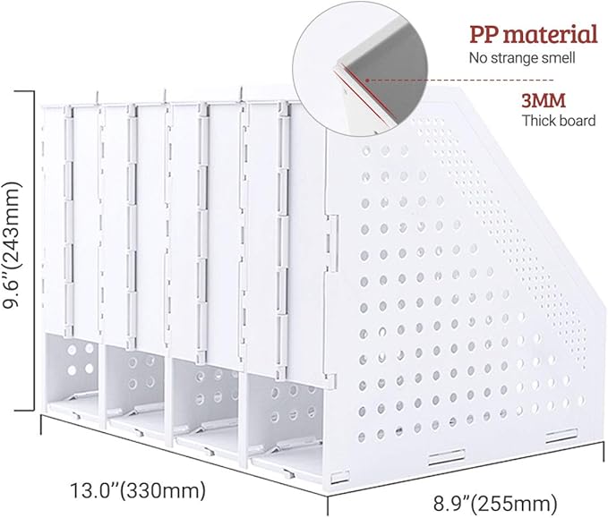 Lemical Magazine Holder 4 Vertical Compartments Collapsible Magazine File Holder Space Saving Rack Home Kitchen Desk Organizer No Need Assemble Gray