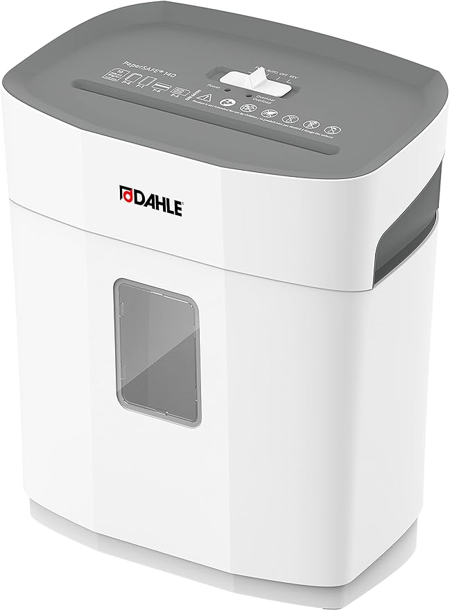 Dahle PaperSAFE PS 140 Paper Shredder, Oil Free, Jam Protection, Security Level P-4, 10 Sheet Max, Shreds Staples, Paper Clips & Credit Cards