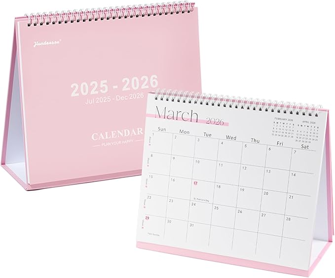 Desk Calendar 2025-2026,July 2025 to Dec 2026 18 Months Standing Flip Desk Calendar with Stickers,10" x 8" Desktop Calendar for Home Office School,Pink