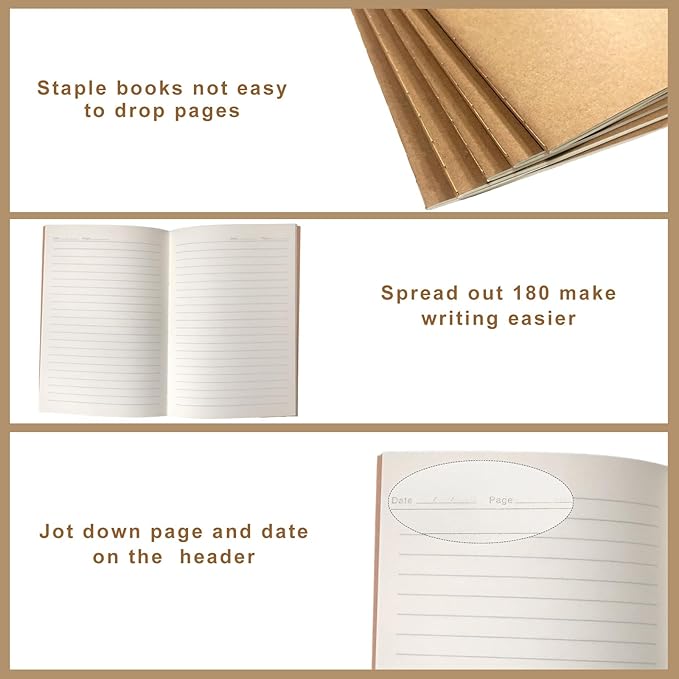 120 Pack Kraft Paper Notebook Journals A5 Journal Softcover Ruled Lined Journals Notebooks Bulk for Adult Students Writing Sketch Travel Journal School Office Supplies