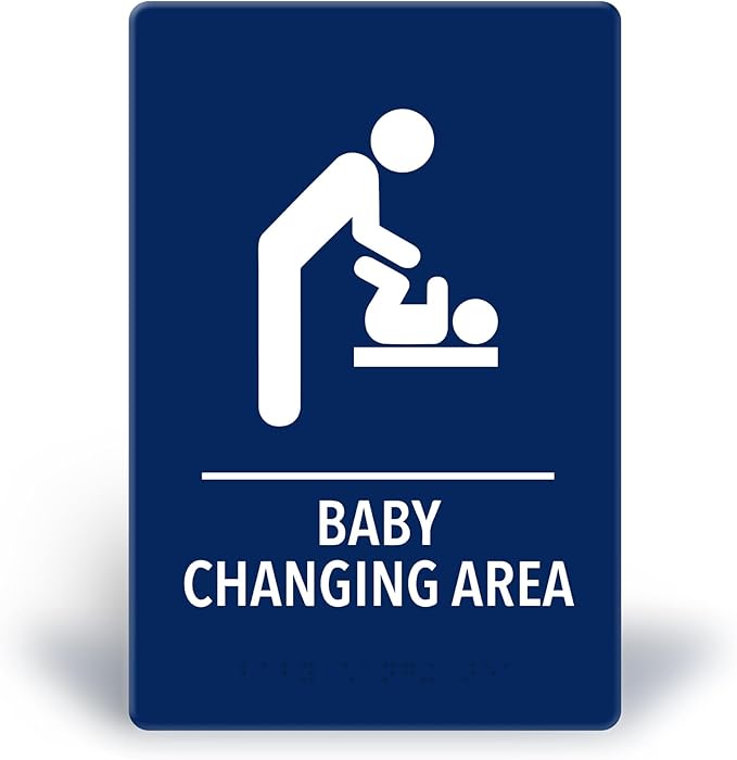 Promot Baby Changing Area Restroom Sign – ADA Braille Bathroom Sign for Business, Self-Adhesive, 9" x 6", Commercial Door Signage, Office Wall Decor - Blue