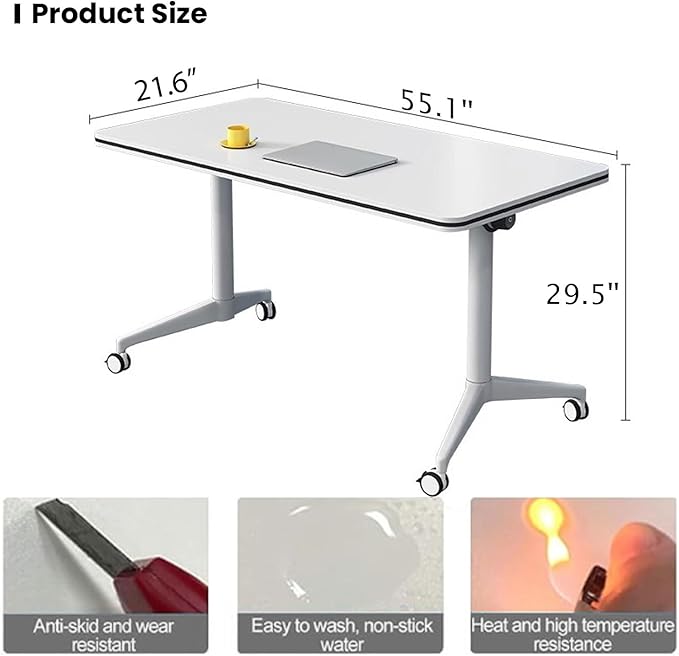 Conference Table Folding Conference Table, Modern Conference Room Table White Meeting Table Flip Top Large Mobile Training Tables, Mobile Training Seminar Tables for Office Classroom (6pack 55.1in)