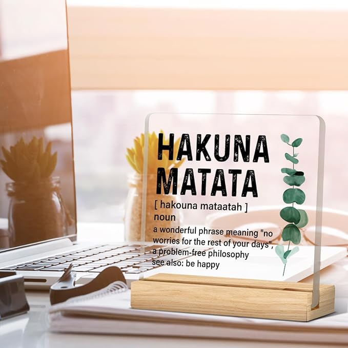 Inspirational Motivational Gifts for Men Women, Encouragement Gifts Hakuna Matata Definition Acrylic Desk Sign Decor