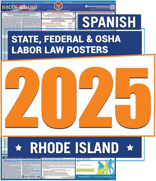Rhode Island Labor Law Poster 2025- State, Federal, OSHA Compliant - Workplace Required Posting for Employees - Spanish OSHA Poster - UV Laminated Waterproof - 26" x 39.5” - Spanish