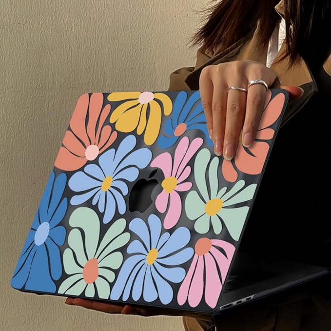 for MacBook Air 13.6 Inch Case 2025 2024 2023 2022 Release Model M4 A3240 M3 A3113 A2681 M2, Pattern Plastic Hard Shell Cover for Mac Air 13 M4 Liquid Retina Display, Colorful Flowers Black