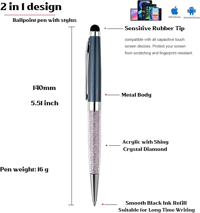 Ancolo Custom Luxury Office BallPens with Stylus Tip Medium Point - Nice writing Pens - Engraved with Your Name Slogan, Perfect for Men and Women Girls boys 10 Pens/Box (gray)