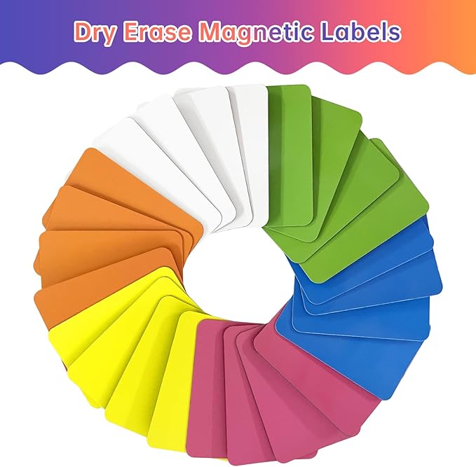 Dry Erase Magnets Set - 24 Pack - 3x2 in Whiteboard Magnetic Notes Planning Pads Labels - Small White Board Magnet Strips Name Tags for Home, Office and Classroom