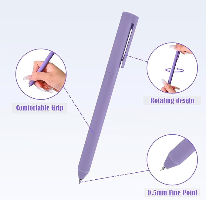 BAYTORY 8Pcs Colored Gel Pens, 0.5mm Fine Point Multicolored Ink Pen, Colorful Pens Smooth Writing for Note Taking and Marking Supplies (Purple)