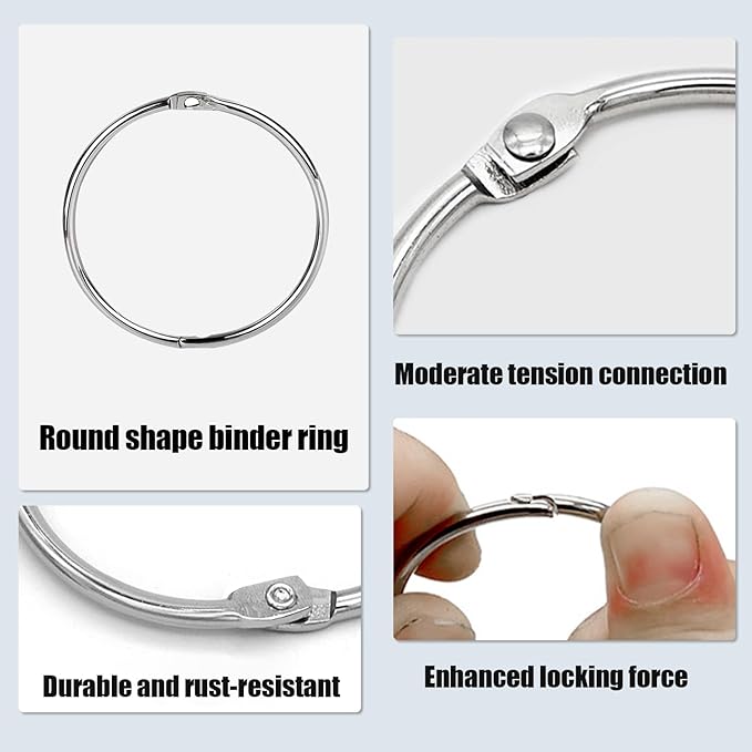 1.5 Inch Loose Leaf Binder Rings (120 Pack), Nickel Plated Small Metal Book Rings for Index Cards, Documents, Keychains, DIY Crafts, Office, School, and Home Supplies (1.5-inch)