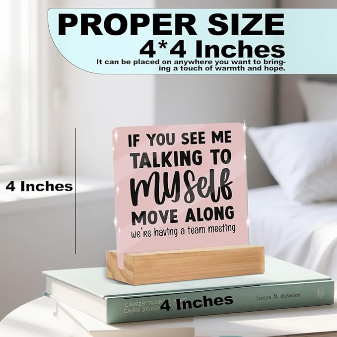 Funny Office Decor Sign, Funny Quotes Office Acrylic Sign With Wooden Stand, Gag Gifts for Colleague Employee Boss Desk Decorative Signs for Tabletop Cubicle Shelf Decor Christmas Birthday Gifts