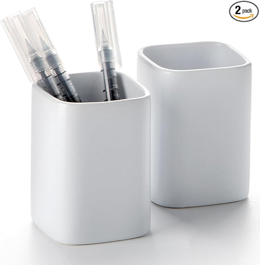 Pen Holder, 2 Pack Pencil Holder for Desk ,Ceramic Pencil Cup Desk Organizer, Makeup Brush Holder Cute, Stationery Accessories for Office, School, Home (Matte white)