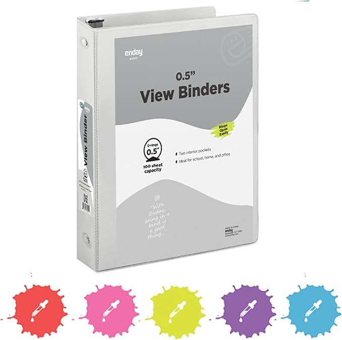 ½ Inch 3 Ring Binder .5 inch Grey Clear View Cover with 2 Inside Pockets, Colored School Supplies Office and Home Binders – by Enday