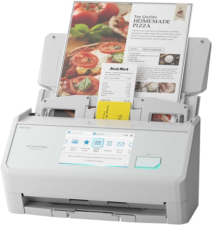ScanSnap iX2500 Wireless or USB High-Speed Cloud Enabled Document, Photo & Receipt Scanner with Large 5" Touchscreen and 100 Page Auto Document Feeder for Mac or PC, White