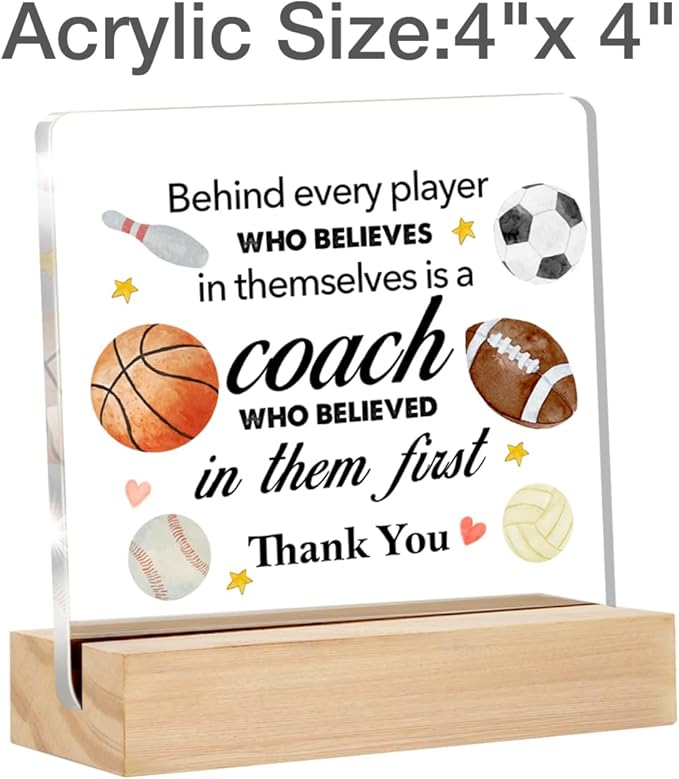 Thank You Coach Gifts Clear Desk Decorative Sign Sport Coach Appreciation Gift Acrylic Sign with Stand Team Coach Table Plaque Sign Keepsake Office Decor
