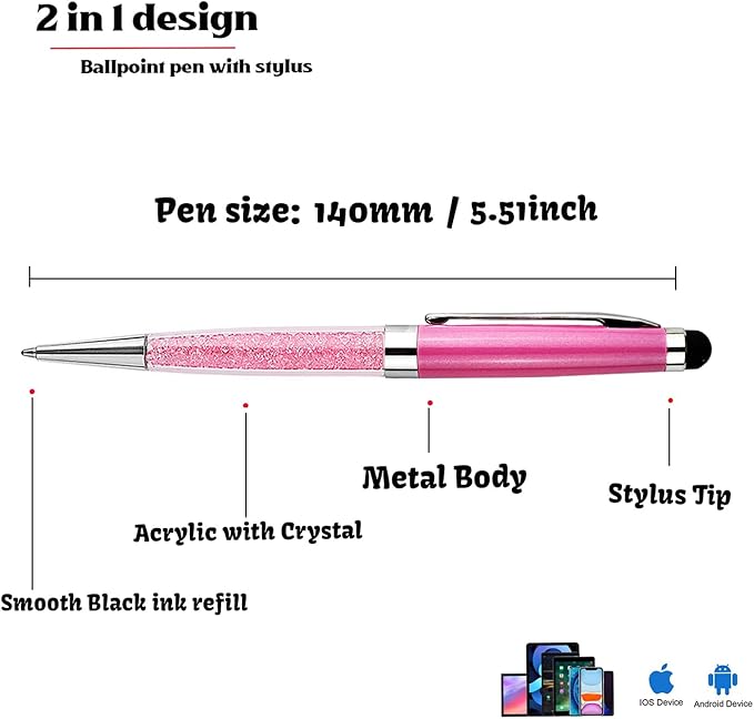 Personalized Pens with Stylus - Crystal Pens Custom Engraved Metal Ballpoint Pen for Executives, Teachers, and Students. Ideal Gift for Graduations, Promotions and Events 12pcs/Pack