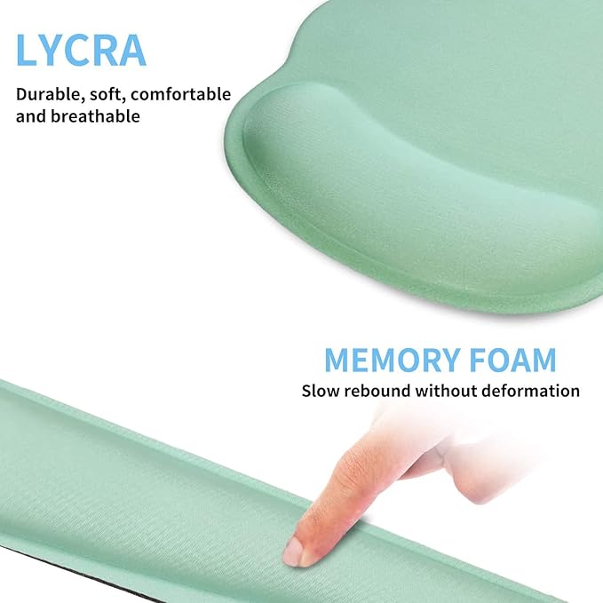 Ergonomic Keyboard Mouse Pad Wrist Rest Support Set for Laptop/Computer/Desktop,Memory Foam Hand Rest Wrist Cushion for Gaming/Office,Lightweight Comfortable & Pain Relief (Light Green)