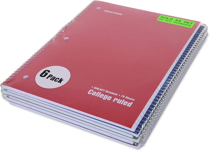 Mintra Office Spiral Notebooks (Poly Cover - College Ruled, 24pk (4-6pks))