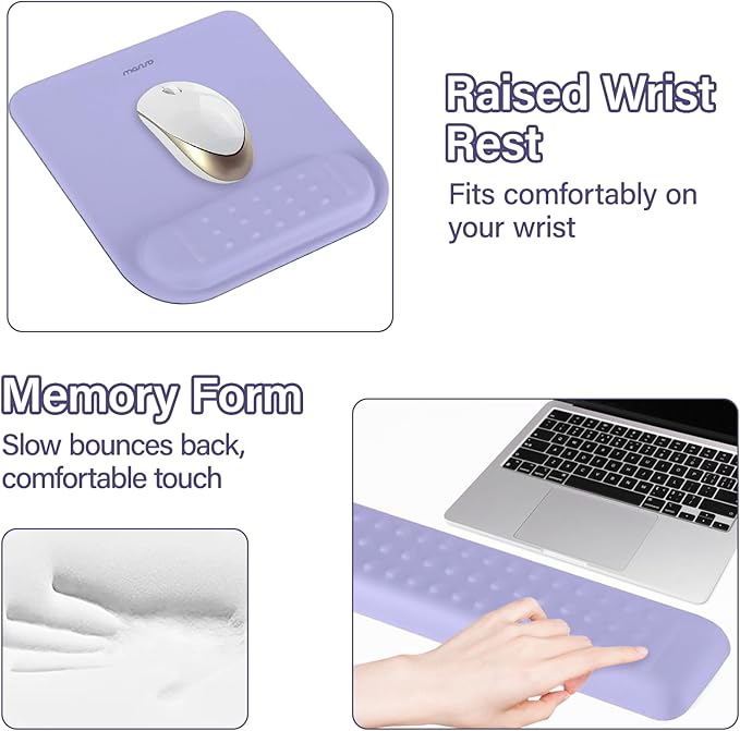 MOSISO Computer Keyboard Stand&Wrist Rest Support for Keyboard &Mouse Pad Set, Ergonomic Massage Wrist Rest Set, Easy Typing Working Acrylic Clear Stand for Office Home, Purple
