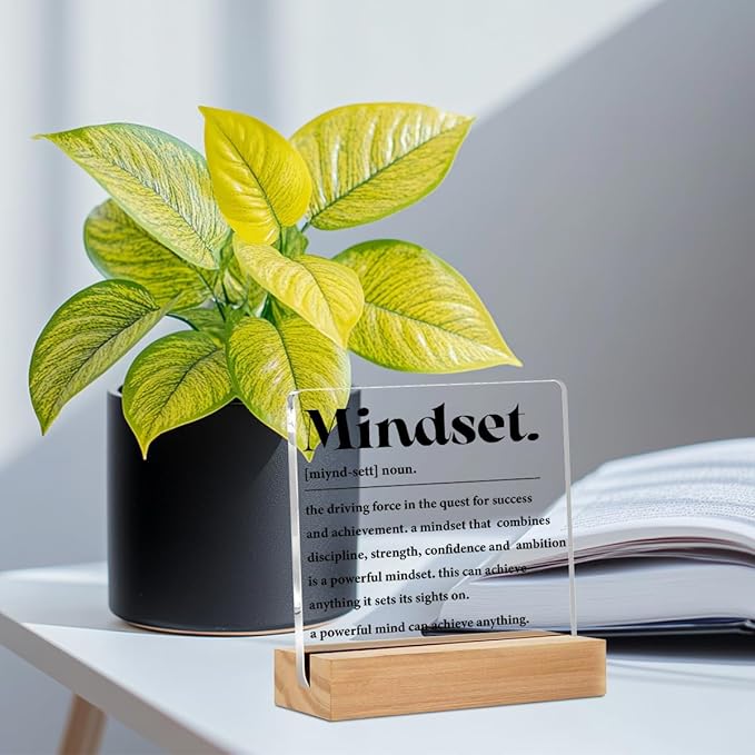 Inspirational Mindset Decor Acrylic Sign, Motivational Home Office Desk Table Decor Acrylic Plaque, Shelf Cubicle Desktop Art Decoration, Inspirational Gifts for Women Colleague Friend