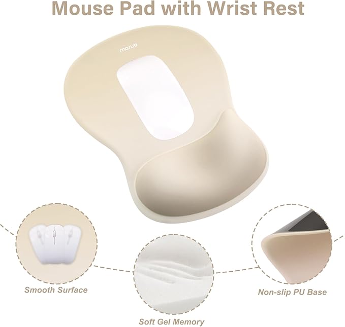 MOSISO Wrist Rest Support for Mouse Pad&Keyboard Set, Ergonomic Mousepad with Concave Curved Memory Foam, Non-Slip Base Pain Relief Comfortable Rectangular Easy Typing Pad for Home/Office, Khaki