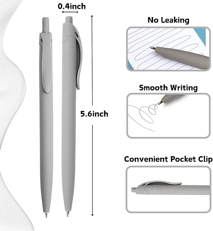 BallPoint Pens, 50 Pack (BLACK Ink),Bulk Pens, Grey Barrel,Click Pens for Office Home and School, Retractable Ballpoint Pens, Medium Point, 1.00MM (Grey)